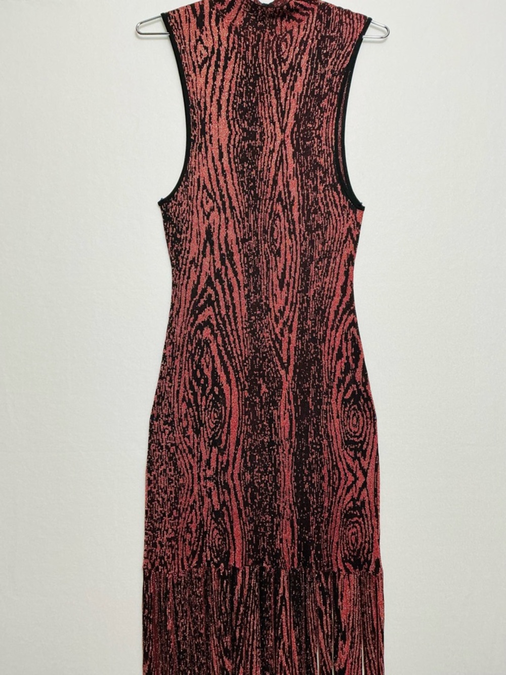 MISA Los Angeles Woodgrain Metallic Fringe Midi Dress - Size M - Picture 7 of 13